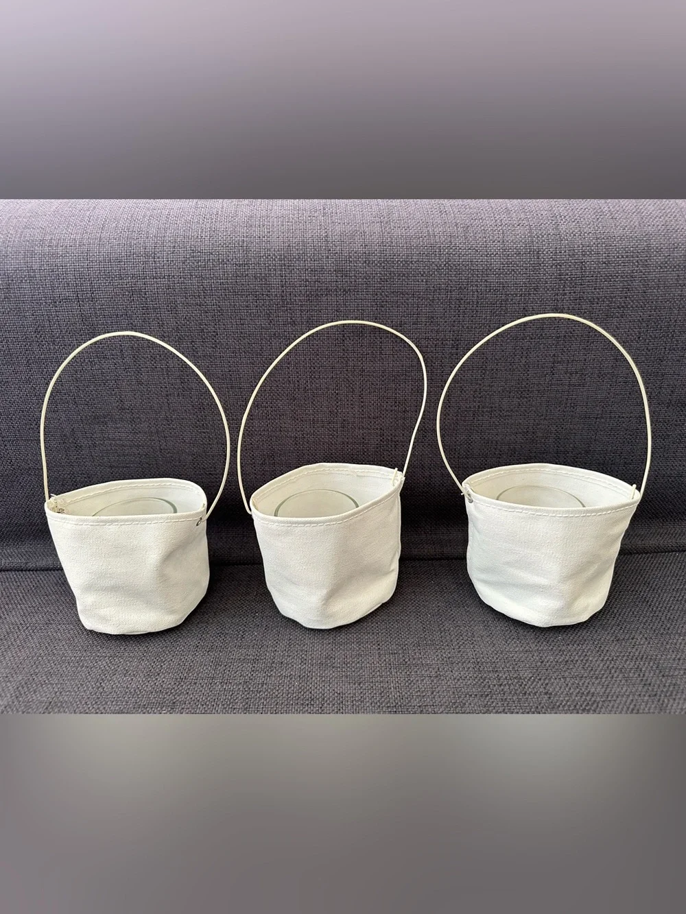 West Elm White Canvas Hanging Votive Holders — Set of 3